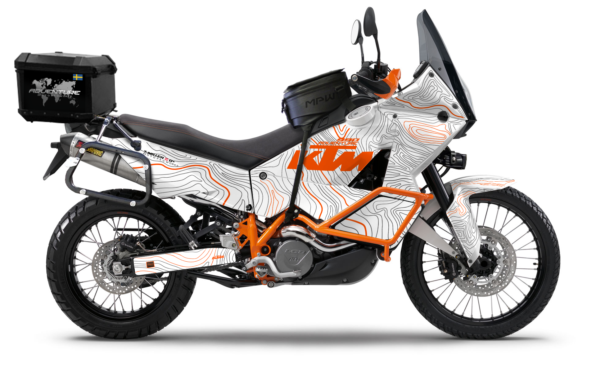 KTM 950/990 Adventure GRAPHICS - "TOPOGRAPHY" (White/Orange) - MotoProWorks