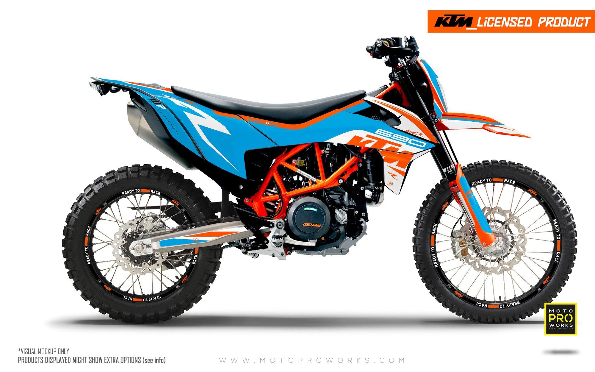 KTM 690 SMC-R GRAPHICS - "Torque" (White/Blue/Orange) - MotoProWorks