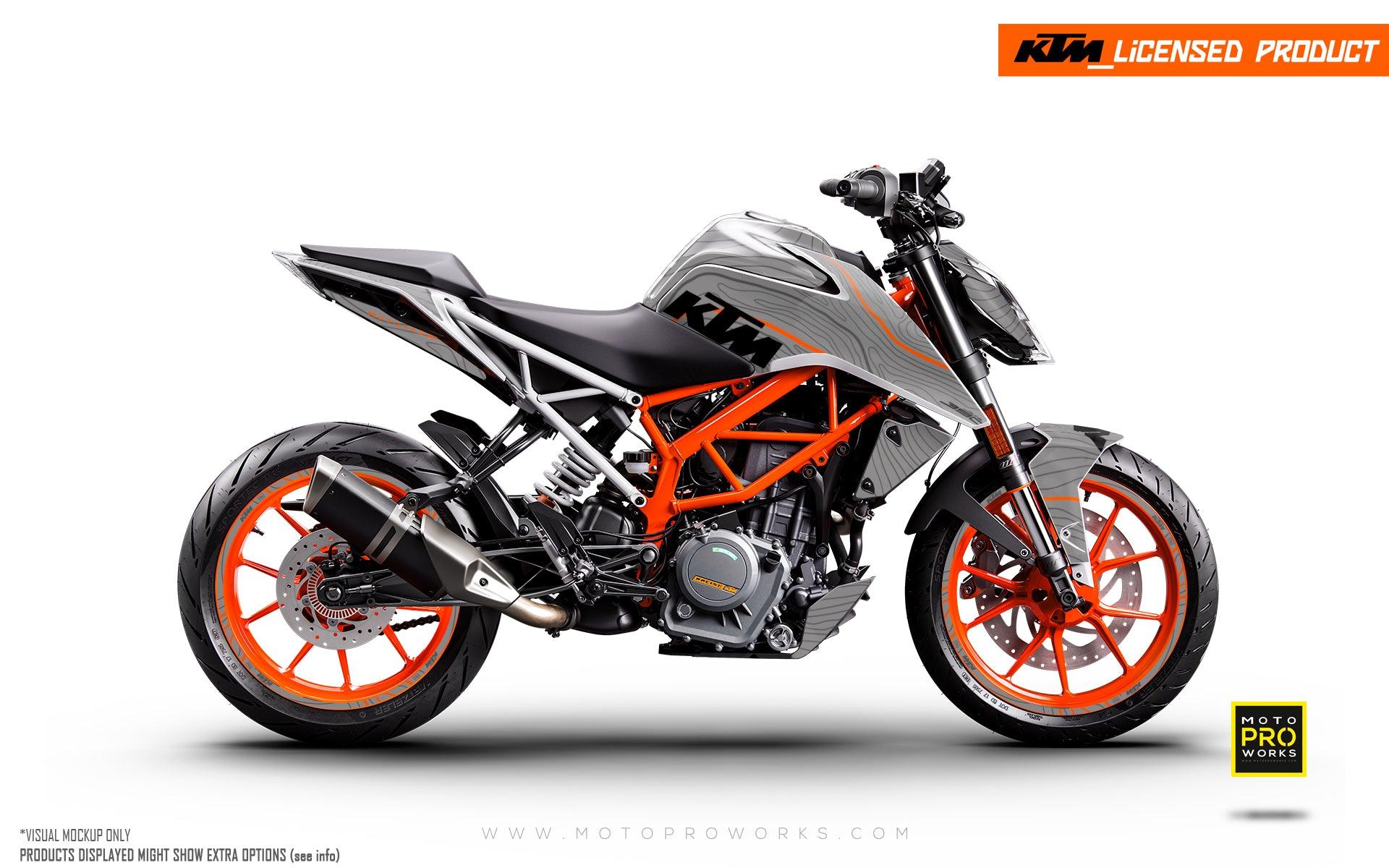 KTM 390 Duke GRAPHICS - "Topography" (Grey/Orange) - MotoProWorks