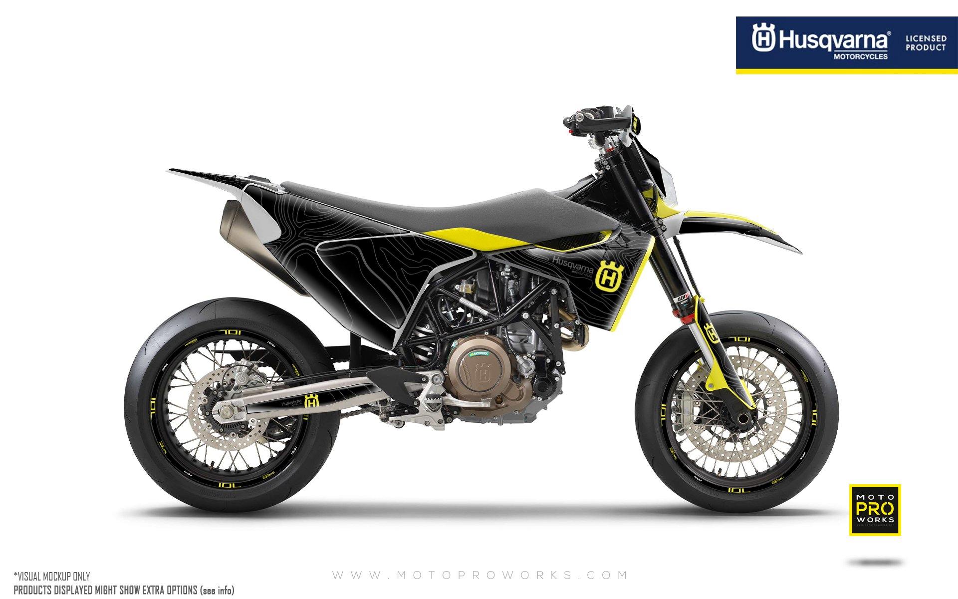 Husqvarna 701 Enduro Graphics - "Topography" (Black/Yellow) - MotoProWorks