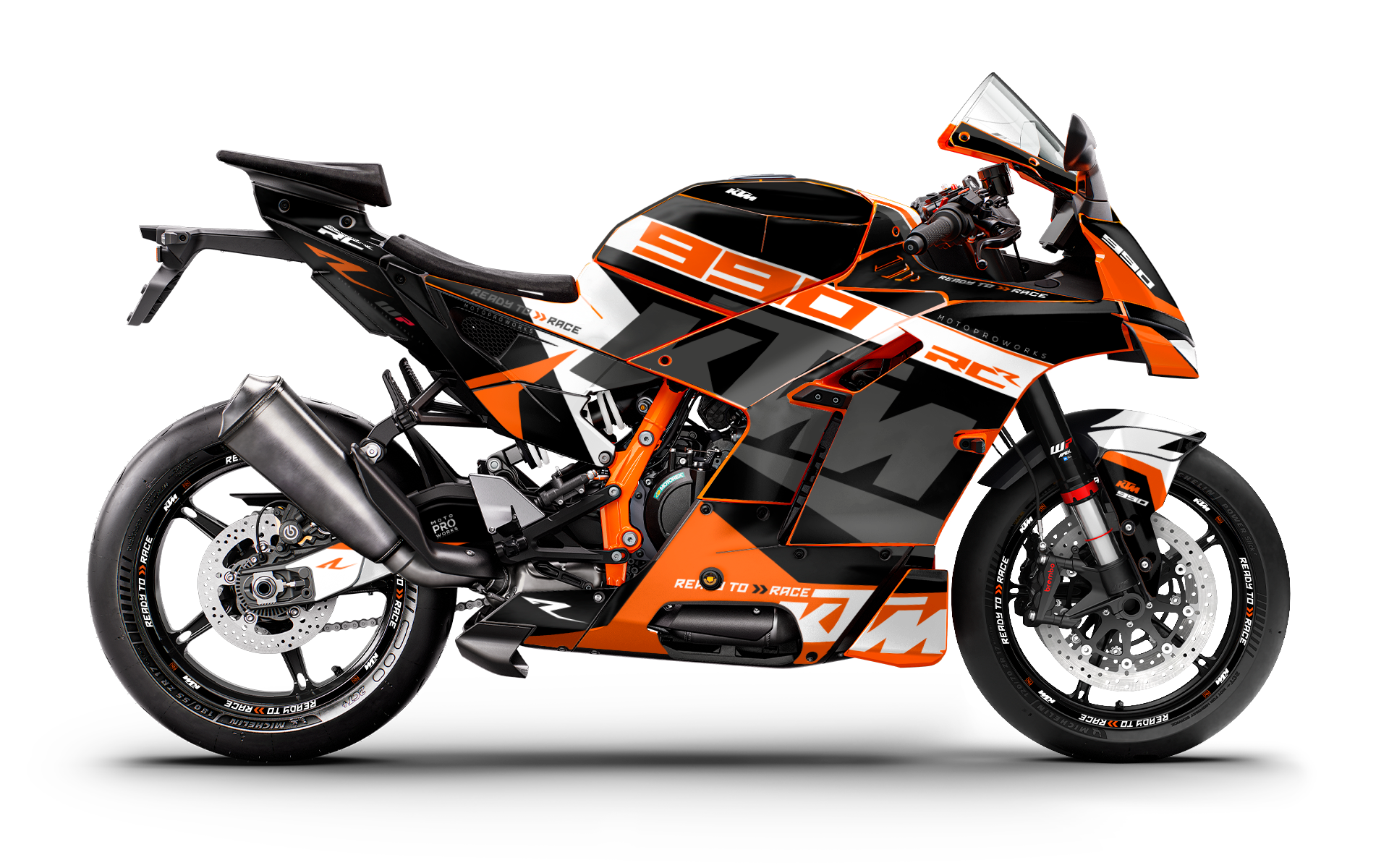 KTM 990 RC R GRAPHICS - "Torque" (White/Black/Orange) - MotoProWorks
