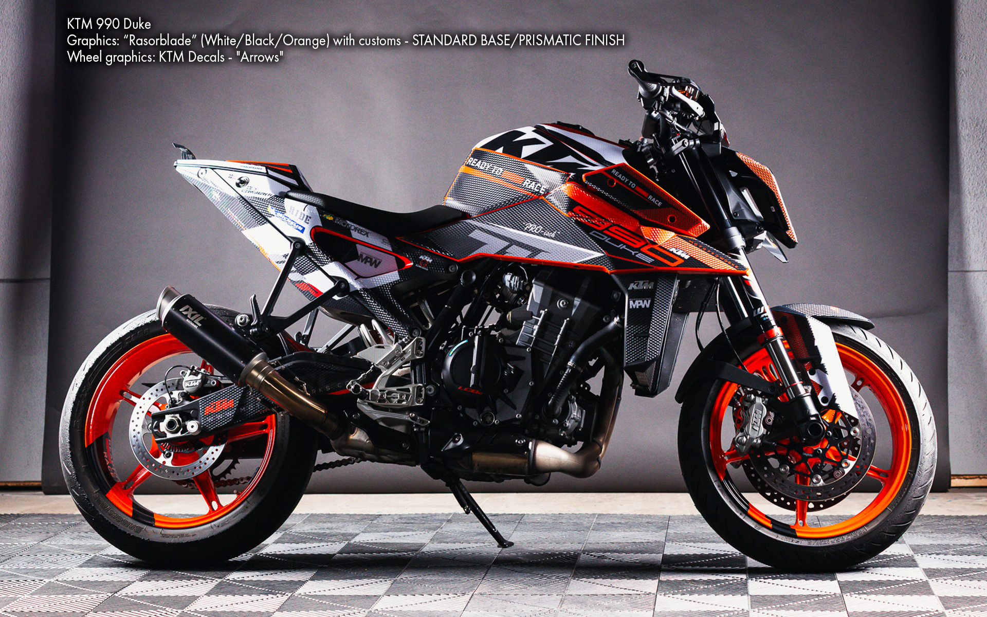 KTM 990 Duke GRAPHICS - "Rasorblade" (White/Black/Orange) - MotoProWorks