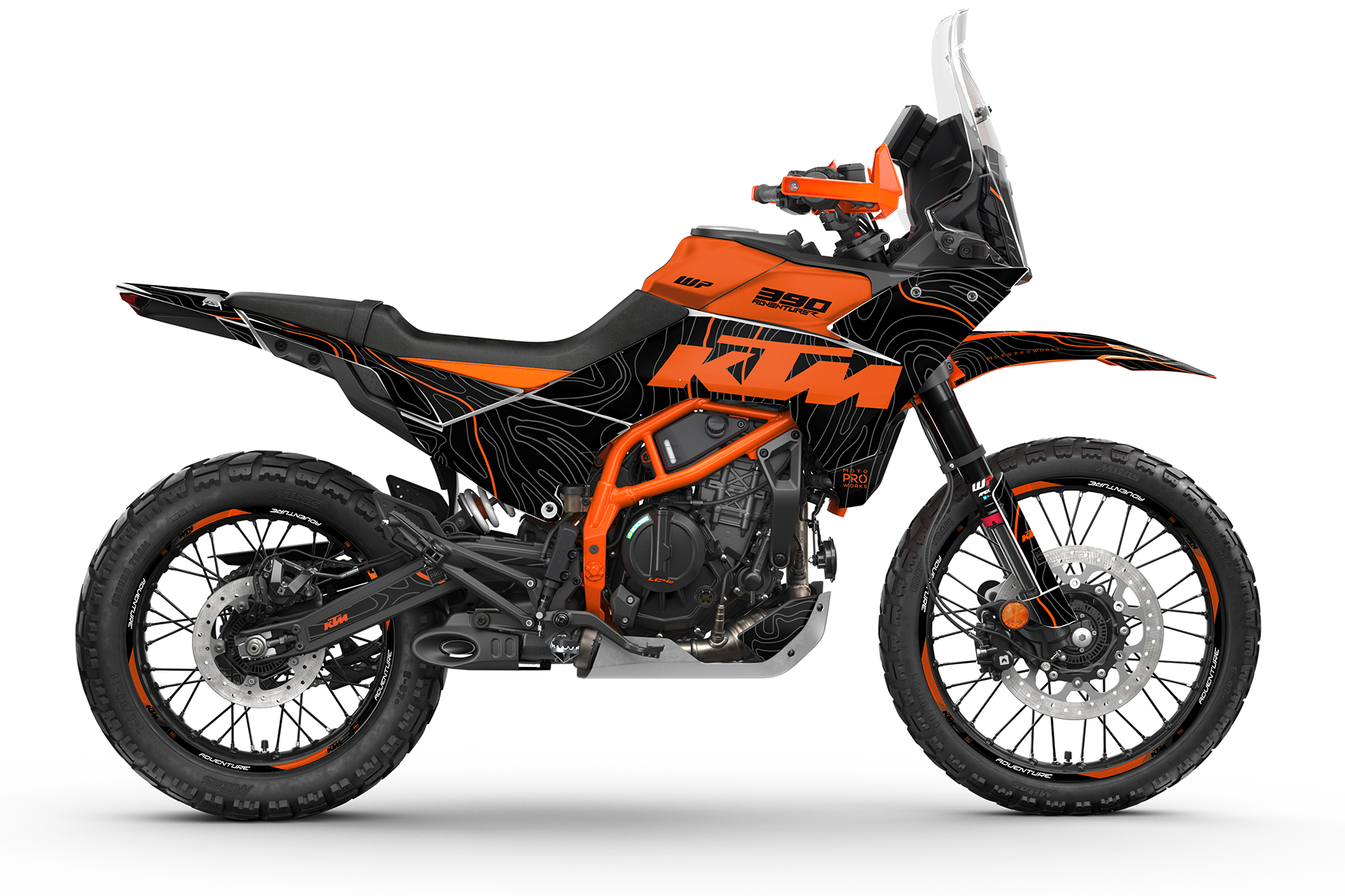KTM 390 Adventure R / X GRAPHICS - "Topography" (Black/Orange) - MotoProWorks