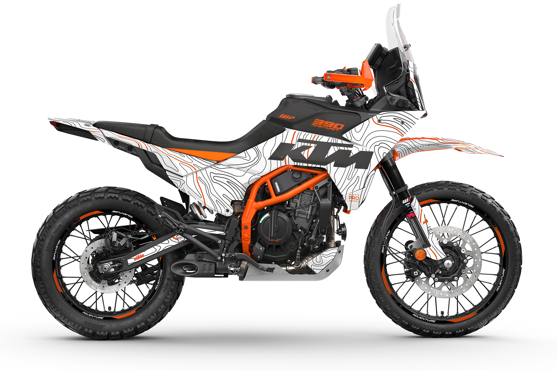 KTM 390 Adventure R / X GRAPHICS - "Topography" (White/Orange) - MotoProWorks